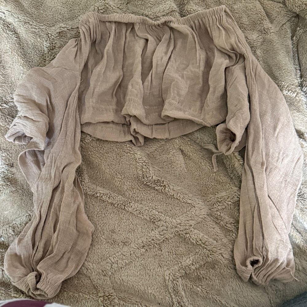 Solid Tan Polyester Crop Top - image 6